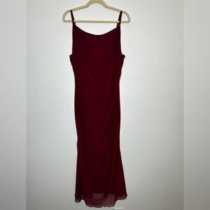 NWOT Zomva Burgundy Evening Midi Dress Mesh Second Skin Bodycon Size XL Ruched